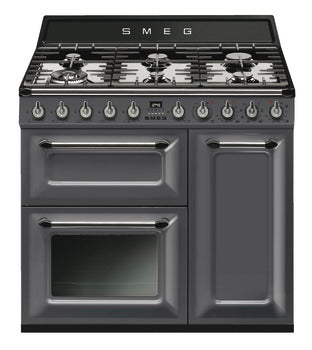 Dark Slate Gray SMEG Victoria Cooker, Dual Fuel, Traditional, Three Cavity, Gas Hob, 900mm