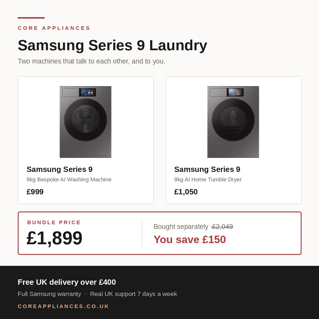 Samsung Series 9 Laundry Bundle — 9kg AI Washing Machine & 9kg Tumble Dryer