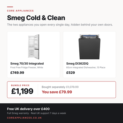 Smeg Integrated Cold & Clean Bundle — 70/30 Fridge Freezer & Dishwasher