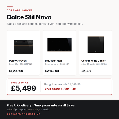 Smeg Dolce Stil Novo kitchen bundle — pyrolytic oven, induction hob and wine cooler, £5,499