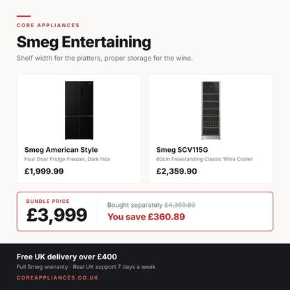 Smeg Entertaining bundle — four door American fridge freezer in Dark Inox with 60cm Classic wine cooler, £3,999