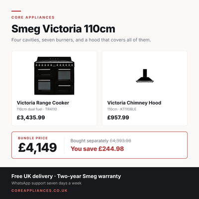 Smeg Victoria 110cm Bundle — Dual Fuel Range Cooker & Traditional Hood