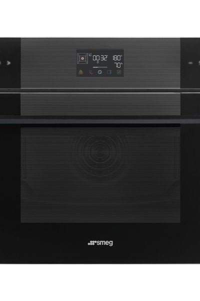 Black SMEG Linea Galileo Compact Combi Steam Single Oven, Steam100