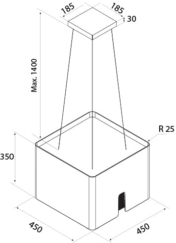 White Smoke Airforce Square Young 45cm Island Cooker Hood with Touch Control & Digital Clock Display Black Satin Finish