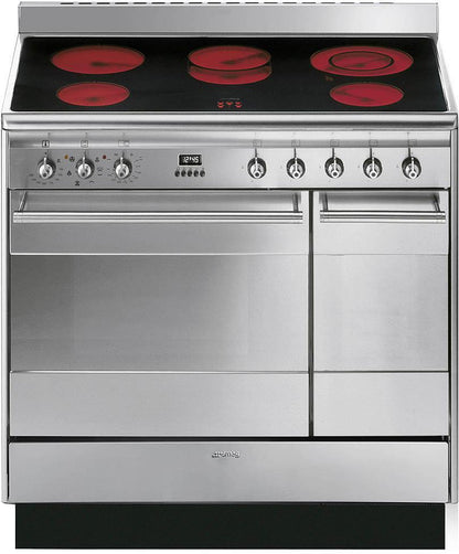 Gray Smeg Concert Cooker, Ceramic, with Double Oven, 900 mm