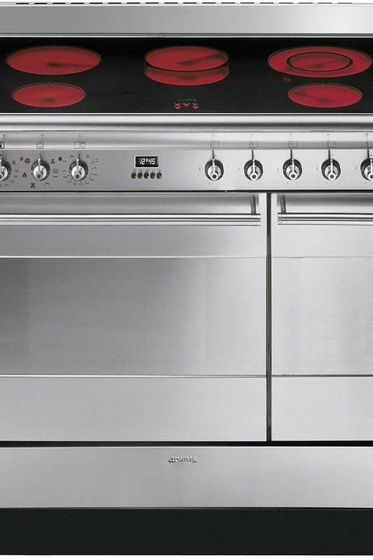 Gray Smeg Concert Cooker, Ceramic, with Double Oven, 900 mm